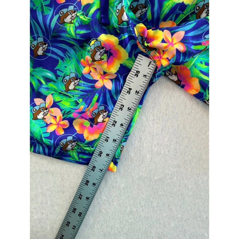 Buc-ees Mens XL Tropical Space Beaver Swim Trunks Blue Floral Shorts L Large